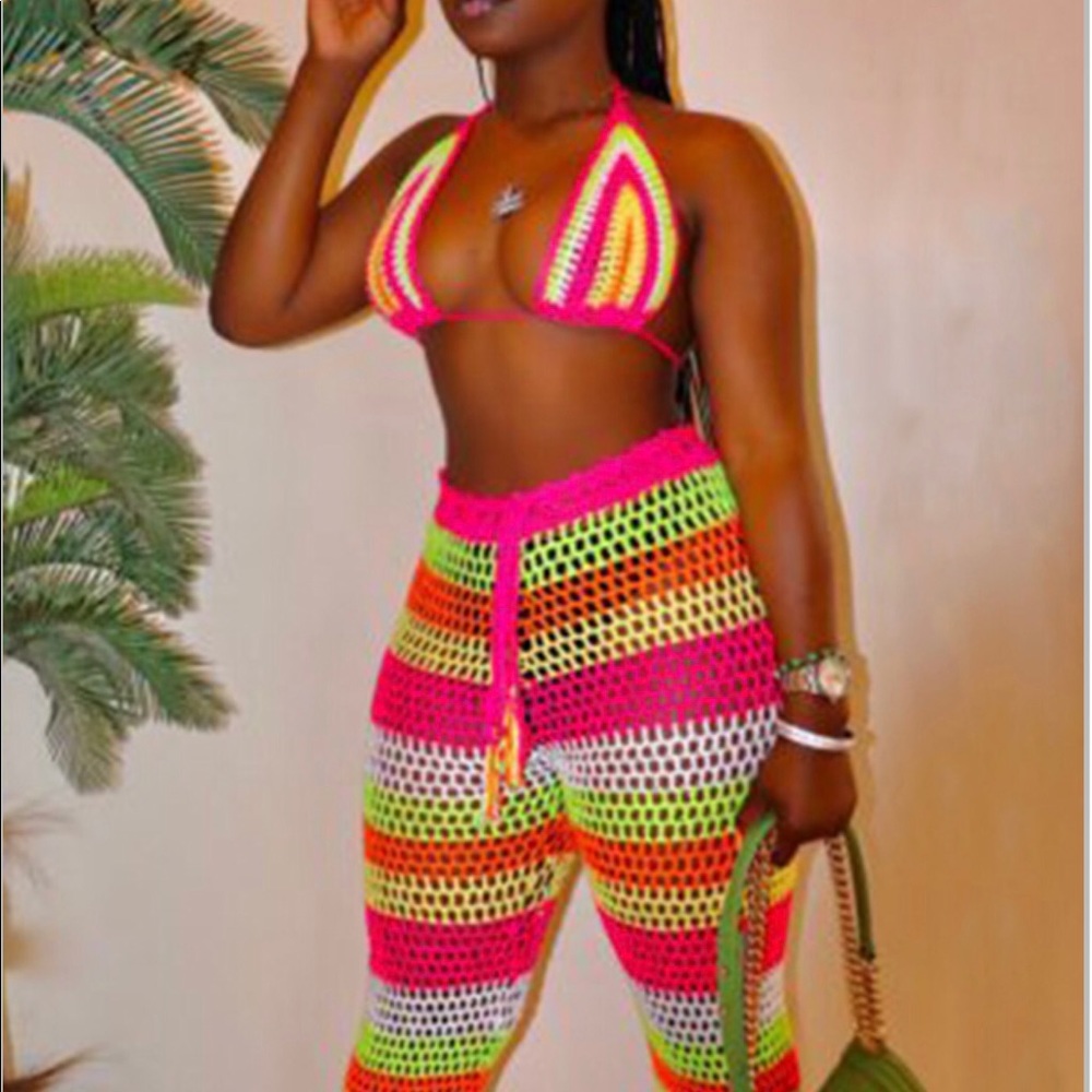 Halter neck hollow-out Multicolor 2 Piece Swimwear